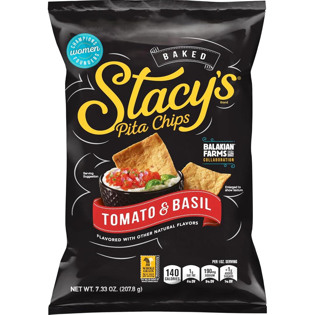 Stacy's Pita Chips, Tomato & Basil, 7.33 Ounce, 4 Pack, Best By: 24MAR26 