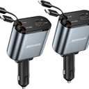 [2 Pack] Retractable Car Charger 4 in 1 Fast Car Phone Charger 69W, USB C Car Truck Accessories Adapter with 2X Retractable Charger Cords and 2X USB Ports for i Phone 16/15/14/13, for Samsung S25/S24