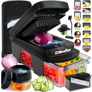 Mueller ULTIMATE 12 Blade Vegetable Chopper, Mandoline Slicer and Spiralizer, Dicer, Grater, Kitchen Essentials & Accessories, Black