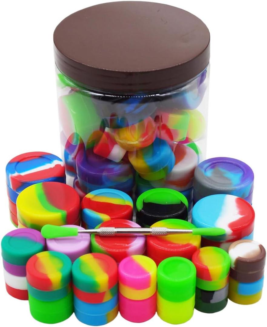 2ml 3ml 5ml 7ml Silicone Wax Containers Non-stick Concentrate Jars with Carving Tool (Set of 33)
