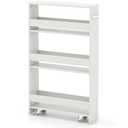 IFANNY Slim Rolling Cart, 4-Tier Storage Cart with Handle, Wood Spice Rack on Wheels Next to Fridge, Laundry Room Cart Between Washer and Dryer, Narrow Kitchen Cart for Small Spaces (White)