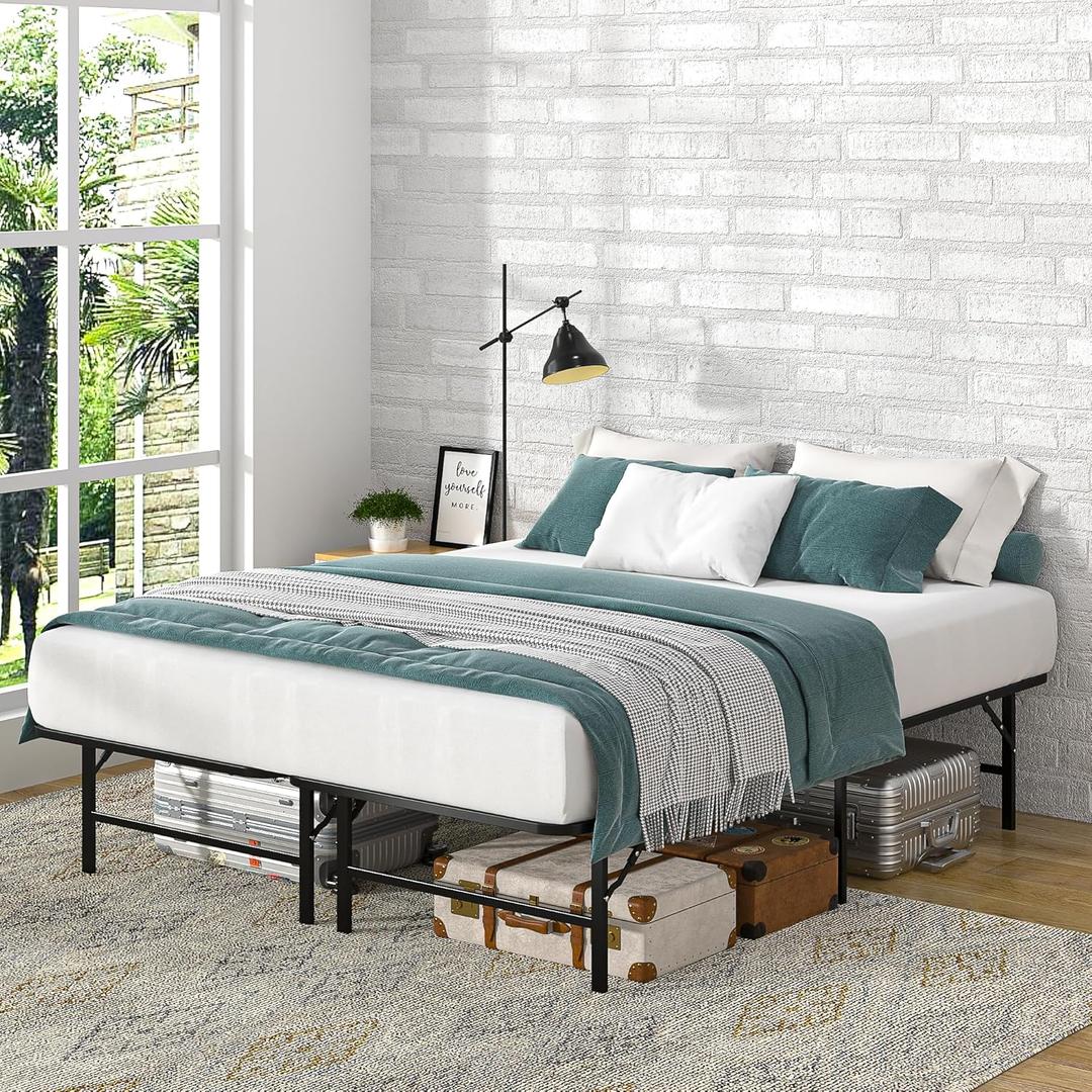VECELO 14 Inch Foldable Metal Platform Bed Frame, Heavy Duty Construction, Support Up to 840Ibs, No Tools Required, Tons of Under Bed Storage, Full, Black VECELO 14 Inch Foldable Metal Platform Bed Frame, Heavy Duty Construction, Support Up to 840Ibs, No Tools Required, Tons of Under Bed Storage, Full, Black