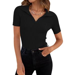 ZESICA Women's Short Sleeve V Neck T Shirts 2025 Summer Ribbed Knit Slim Fitted Basic Solid Color Tee Tops (Medium, Black) ZESICA Women's Short Sleeve V Neck T Shirts 2025 Summer Ribbed Knit Slim Fitted Basic Solid Color Tee Tops (Medium, Black)