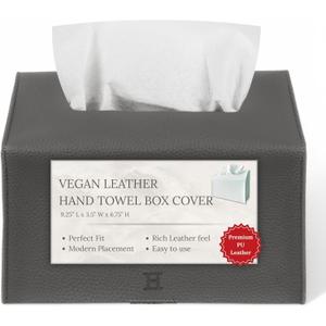3 x Hand Towel Box Cover Holder by Hirano's BAZAAR - Vegan Leather, Compatible with Kleenex Disposable Paper Hand Towels (Smoky Charcoal)
