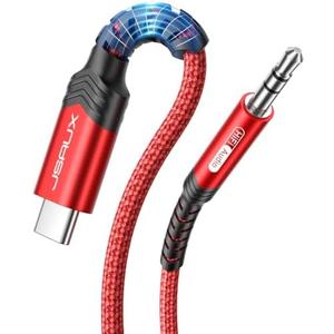 JSAUX USB C to 3.5mm Audio Aux Jack Cable Compatible with iPhone 16 Pro Max/15 Pro Max Plus [3.3ft], USB Type C to 3.5mm Headphone Stereo Cord Car for Samsung Galaxy S24 S23, iPad Pro, Pixel 9/8-Red