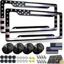 BGGTMO Black American Flag License Plate Frames- 2 Pack Front Rear Patriotic USA Stars and Stripes Aluminum Car Tag Holder with Screws