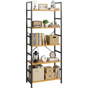 DUMOS 5 Tiers Bookshelf, Classical Book Shelf, Tall Display Shelves in Living Room/Home/Office, Storage Organizer for CDs/Books/Movies, Wood