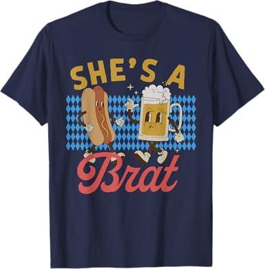 Funny Oktoberfes Hes the Wurst Shes a Brat Couples Matching T-Shirt, L
