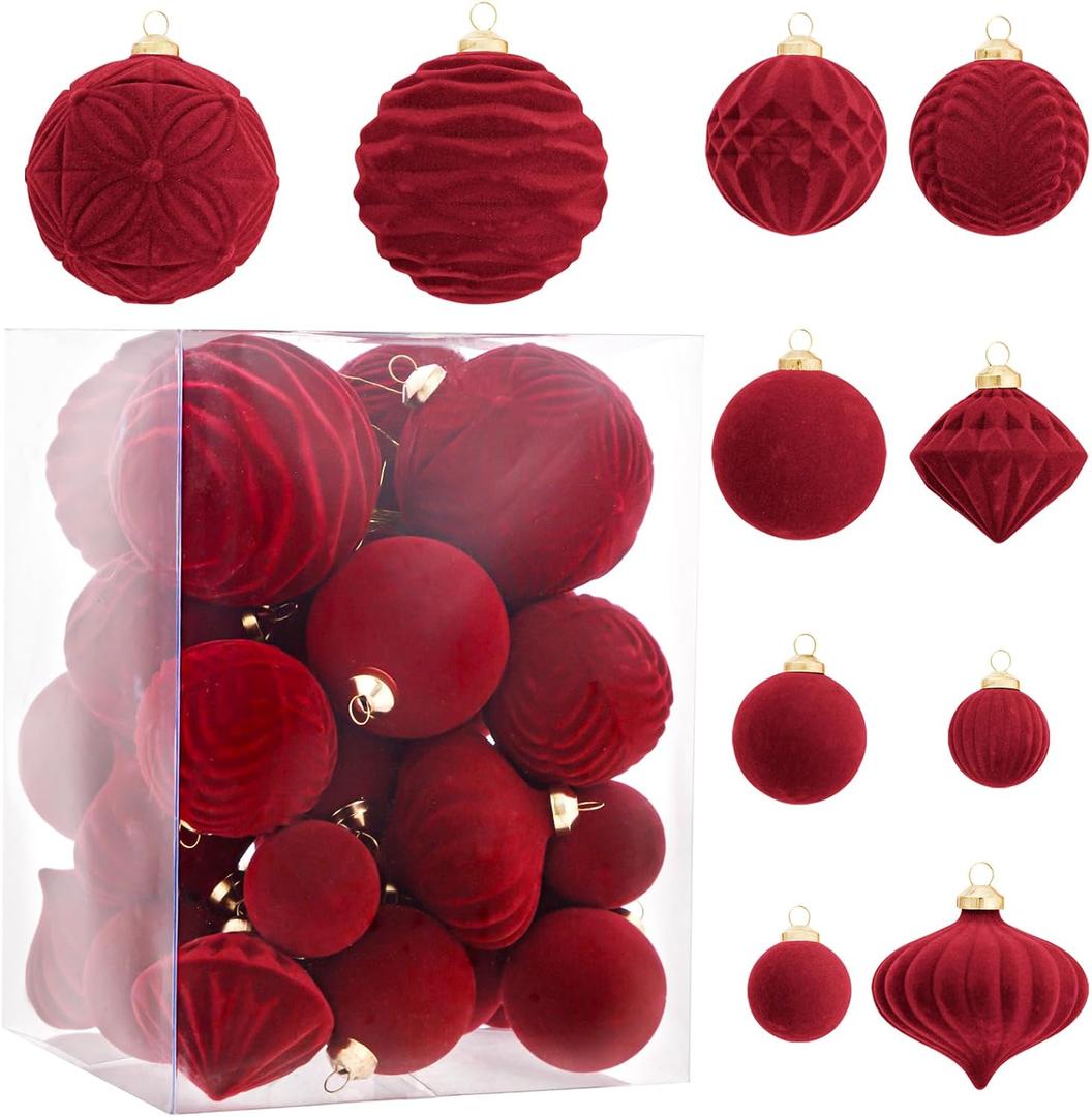 WDF 35PCS Red Christmas Balls - Shatterproof Ornaments Set, 10 Styles of Christmas Decorations for Parties, Holidays