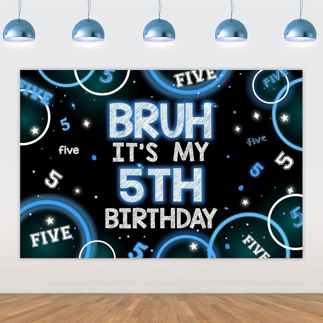 2 x Bruh Its My 5th Birthday Decor 4.92*3.28ft Bruh Its My 5th Birthday Backdrop Banner Blue Black Five Birth day Decor for Boy Happy Five Bday Party Supplies Five Years Old Photo Booth Props