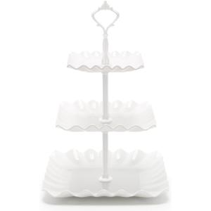 Coitak 3 Tier Cupcake Stand, Plastic Tiered Serving Stand, Wavy Dessert Tray for Tea Party, Birthday and Wedding (Pure White)
