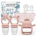 Baby Silicone Fruit Food Feeder Pacifier & Breastmilk Popsicle Freezer Molds,BPA Free Baby Food Storage Containers Frozen Ice Tray for Baby Feeding Safely, Infant Fruit Teething Toy (Pink) (Bear&Smile Pink)