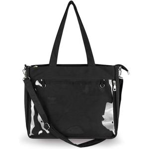 Large Ita Bag CanvasBlack Single Shoulder Crossbody Bag with Insert for Badge Display