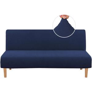H.VERSAILTEX Armless Futon Cover Stretch Sofa Bed Slipcover Protector Elastic Feature Rich Textured High Spandex Small Checks Jacquard Fabric Futon Cover, Machine Washable, Navy