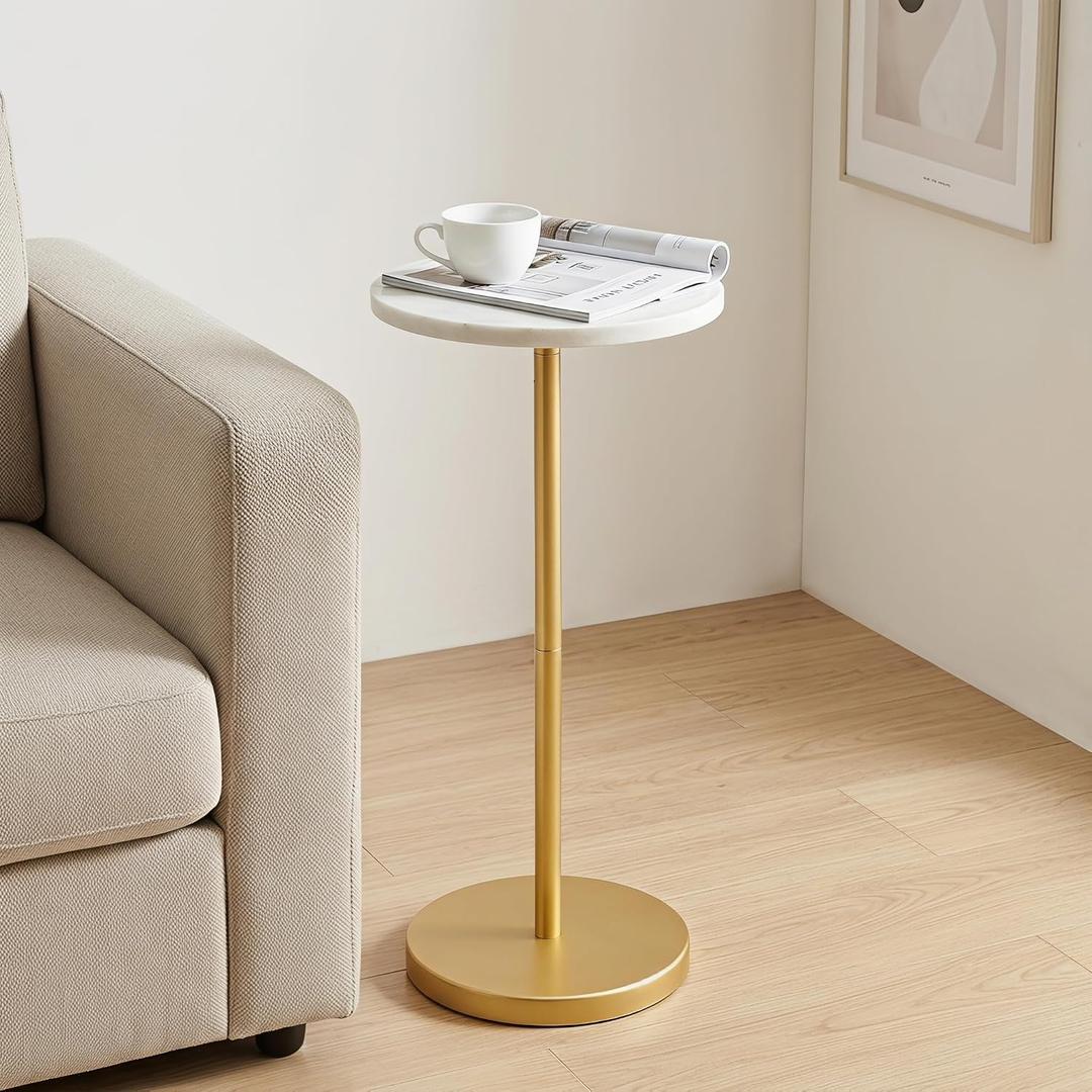 COVLON Natural Marble Drink Table, Small Round Side Table, Martini Table