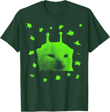 Y2K Alien Cat Meme Retro Silly Cat Vintage Space Kitty Funny T-Shirt S