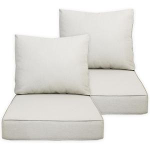 Outdoor/Indoor 23.5x25 inch Deep Seat Patio Cushions Set of 2 Resilient Foam Filling Water Repellent Stain-Resistant UV Resistant Weather Resistant Patio Cushions Almond