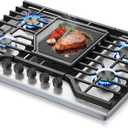 SNDOAS 30 Inch Gas Cooktop, 5 SABAF Burners 47400 BTU Built-in Gas Stove Top with 22000 BTU Triple Ring Wok Burner, Cast Iron Griddle, Stainless Steel Top, NG/LPG Convertible, Knob Control