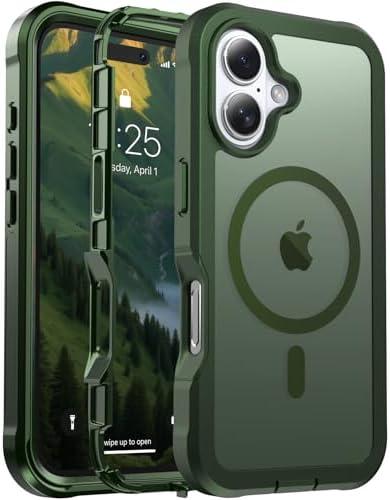 jaroco Magnetic for iPhone 16 Case, [Compatible with MagSafe][Military Grade Drop Protection][Heavy Duty Protection][Non-Slip][Shockproof] 2-Layer Durable Bumper Phone Case 6.1''-Army Green