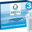 Brita Plus Water Filter, BPA-Free, High-Density Replacement Filter for Pitchers and Dispensers, Reduces 2x Contaminants*, Lasts Two Months or 40 Gallons, Includes 3 Filters