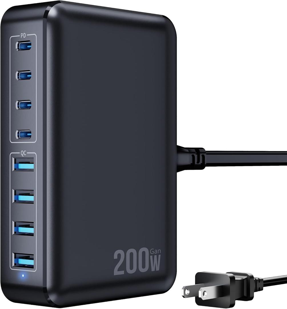 200W USB C Charger Block, 8-Port USB C Charging Station GaN III PD 65W Laptop Fast Charger Adapter for MacBook Pro/Air/Neo, DELL, iPad Pro/Air/Mini, iPhone 17/16/15/14/13/12/11, Samsung and More