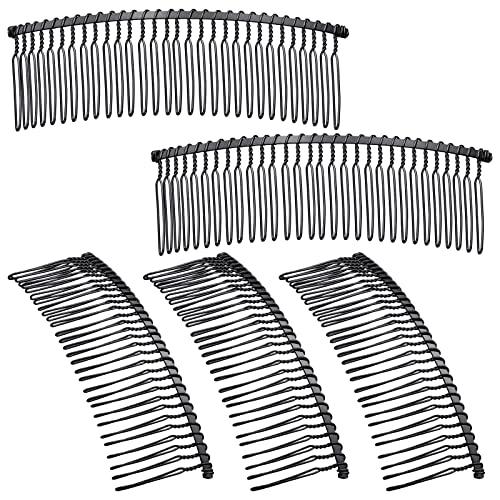 Hicarer 5 Pcs Black Metal Wire Hair Combs, 30 Teeth Wire Twist Bridal Wedding Veil Combs