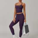 QBGJTD Womens Workout Sets Two Piece Cross Back Tank Top Matching High Waist Leggings Sets Gym Outfits Work Out Clothes (Purple, M)