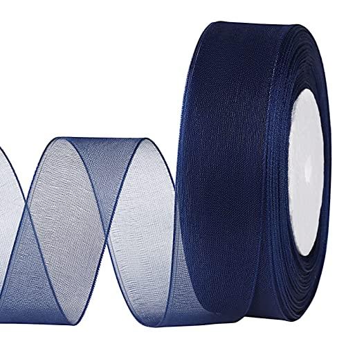 3 Pack molshine 50 Yards x 1 Inch Shimmer Sheer Organza Ribbon,Chiffon Fabric Ribbons for Bouquets Garland,Bowknot,Wedding,Gift Wrapping,Hair,Crafts,Decoration (Navy Blue)