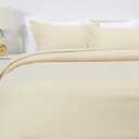 Amazon Basics Lightweight Microfiber 3-Piece Duvet Cover Set with Zipper Closure, Full/Queen, Beige, Solid