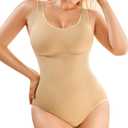 Nebility Bodysuit Shapewear for Women Tummy Control Body Shaper Faja Waist Trainer Seamless Body Suit Going Out Tops (XS/S, Beige)