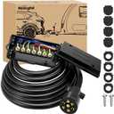Nilight Heavy Duty 7 Way Inline Trailer Plug with 7 Gang Weatherproof Junction Box - 16 Feet Connector Cable Wiring Extension Harness Suitable for RV Automotives Cars