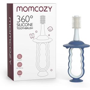 Momcozy Baby Toothbrush, Toddler Toothbrush 1-2, Infant Tooth Brush 6 to 12 Months and up, Oral Cleaner, Baby Tongue Cleaner, Blue