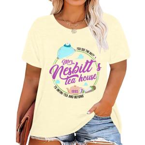 BLANCHES Plus Size Shirt Women Funny Letter Print Tops Cute Vacation Holiday Graphic Tees, 4XL (Yellow)