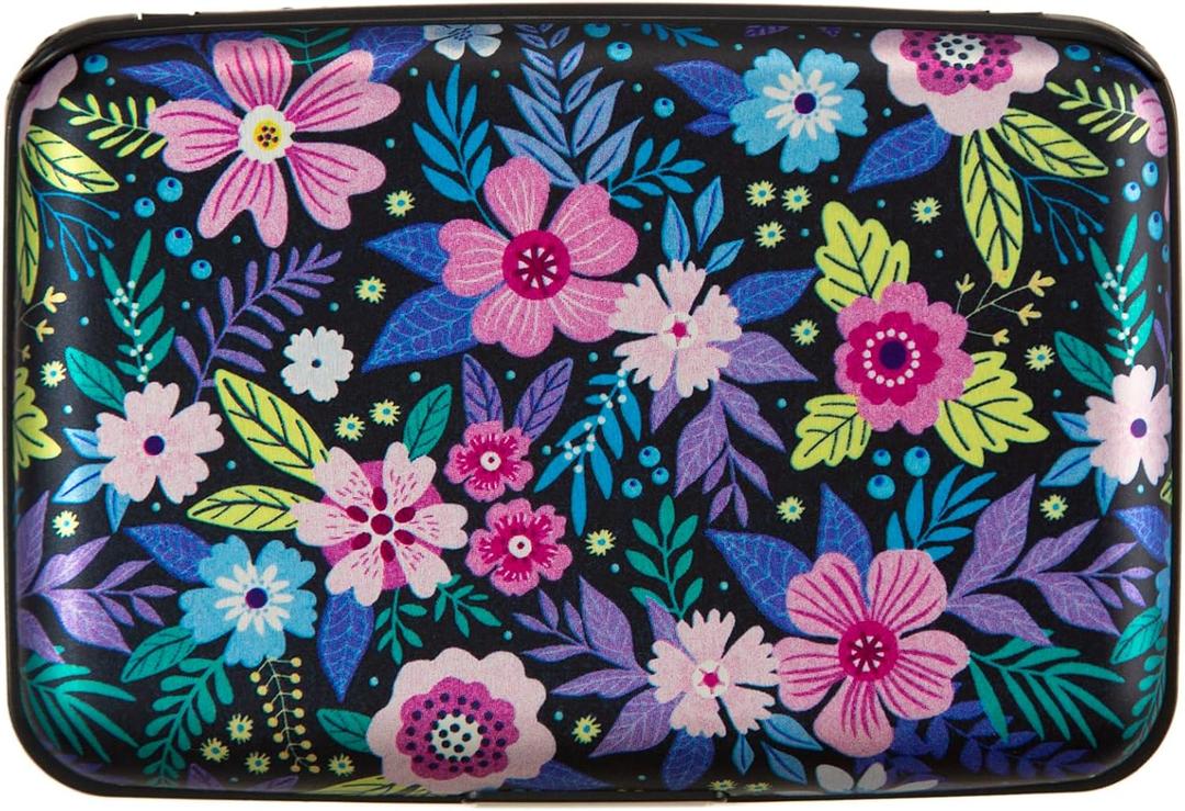 5 x Credit Card Holder, Metal Card Wallet RFID Blocking Mini Slim Aluminum Business Hard Card Case for Women Men (Abstract Flowers)