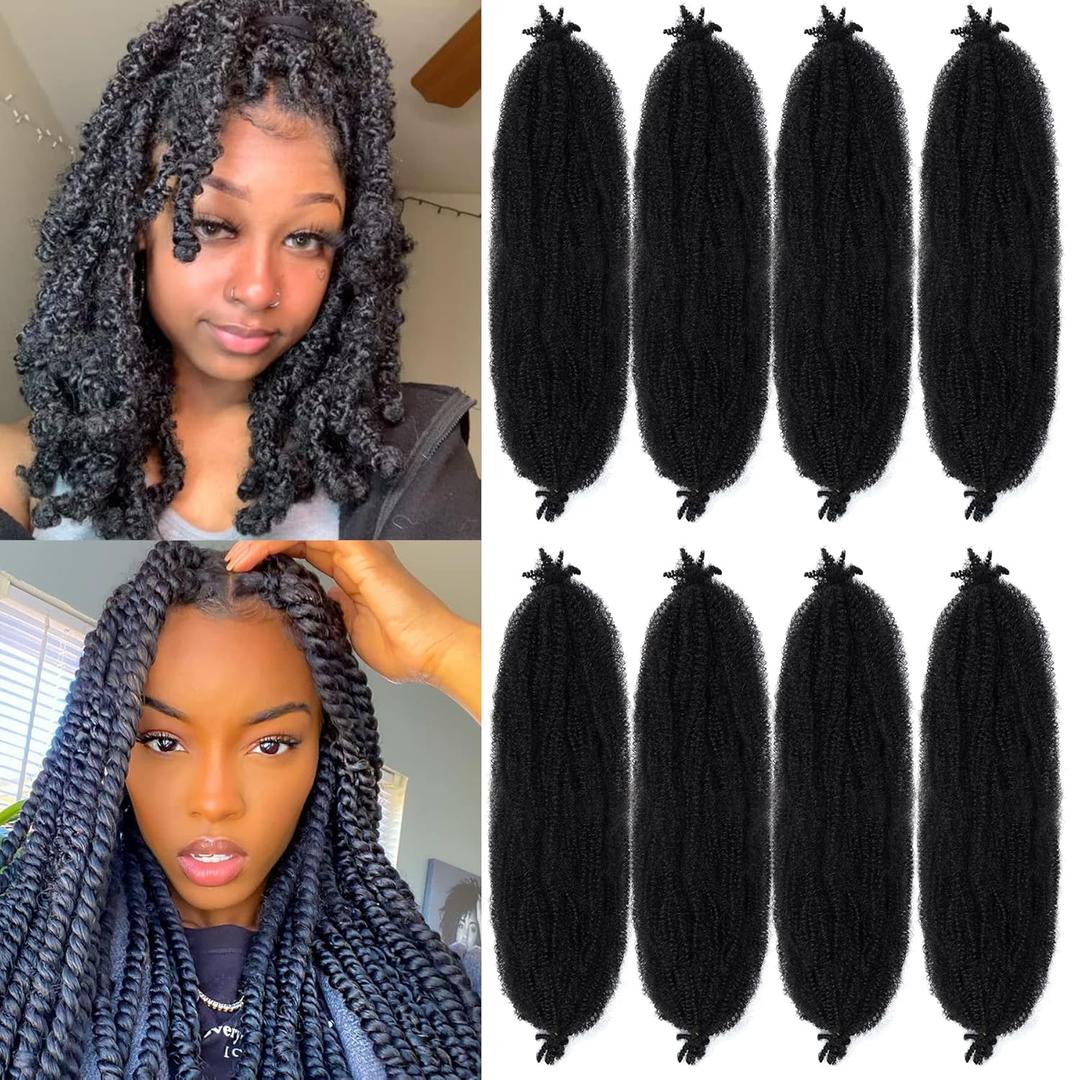 Springy Afro Twist Hair 8 Packs Marley Twist Braiding Hair Pre Separated Spring Twist Hair for Faux Locs Crochet Hair Kinky Twist for Braiding Synthetic Hair Extensions (1b#, 24inch(Pack of 1)