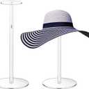 Acrylic Hat Stand and Wig Display Rack, 2pcs 17" Clear Hat Stands, Adjustable Height Hat Holder, Round Barbell Base