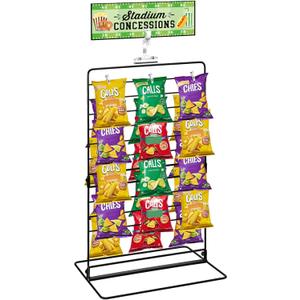 Geelin Football Party Potato Chip Rack Table Decor Concessions Sign and Display Stand with 60 Clips Countertop Snack Holder for Bags Metal Storage Candy Rack for Football Birthday Party
