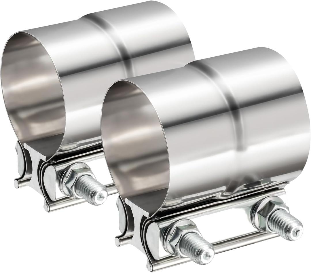 TIROL 2.25 Exhaust Clamp, 2.25 inch Lap Joint Band Stainless Steel Muffler Clamp for Joining 2.25" OD to 2.25" ID Exhaust Pipe, Muffler Pipe 2Pcs (2.25 Exhaust Clamp)