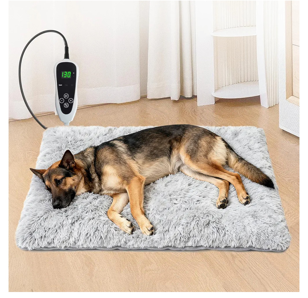 Dog Heating Pad 28x18 in with Smart Thermostat Switch and Power Line Protection Tube,Obtained MET and UL Dual Certification,Waterproof Puppy Heating Pad- Gray