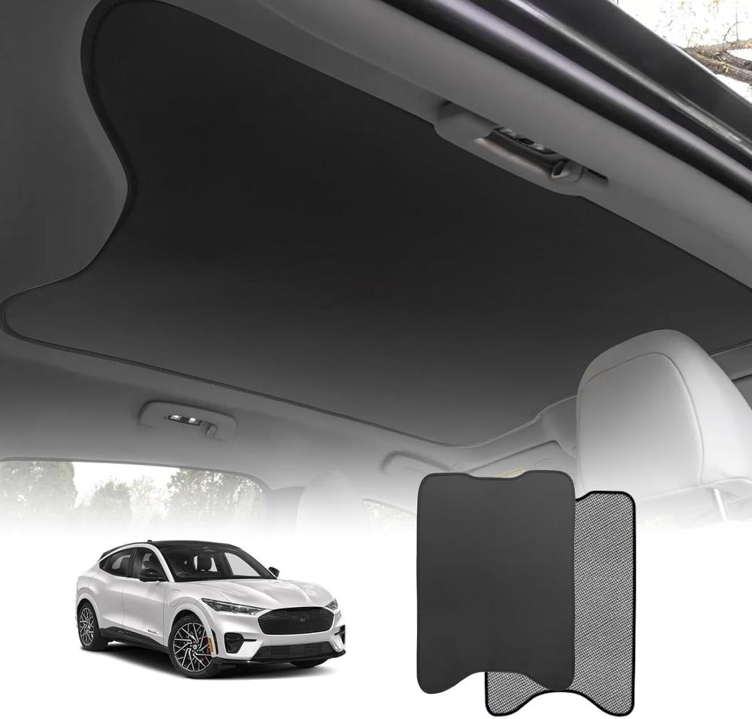 BestEvMod Foldable Roof Sunshade Compatible with Mustang Mach-E 2021-2026 Accessories Upgraded Heat Reflective Tech Accessories,Sunroof Reflective Cover Blocks Glare Blocks UV Ray (Black)
