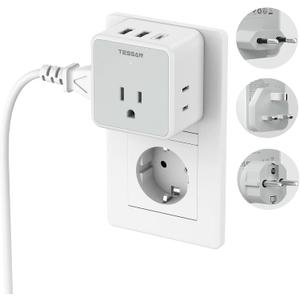 TESSAN All European UK Travel Plug Adapter Kit, International Detachable with 3 Outlet 3 USB Charger (1 USB C), Type C/G/E/F EU Ireland Power Adaptor, US to Europe Italy Spain France Greece