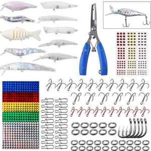 Blank Fishing Lure Making Kit 280PCS DIY Fishing Lure Kit Unpainted Swimbait Crankbaits Minnow Hard Lures Treble Hooks Fishing Pliers Eyes Stickers Make Your Own Fishing Lures