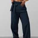 Women's Wide Leg Pants Y2K Trendy Elastic Waist Track Pants Baggy Tie Knot Trousers with Zipper Pockets Streetwear Casual (Blue, L)