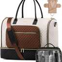 LOVEVOOK Convertible Travel Duffle Bag for Women Men, Garment Bag for Travel, Quilted Overnight Weekender Carry On Duffel Bags for Airplane, Suit Bags for Trip, Business (47L-20.5 inch-2Pcs, Black-Beige-Brown)