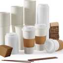 JOLLY PARTY [50 Pack] 20 oz Paper Coffee Cups, Disposable Paper Coffee Cup with Lids, Sleeves, and Stirrers, Hot/Cold Beverage Drinking Cup for Water, Juice or Tea, Suitable for Home, Shops and Cafes, 50 Count