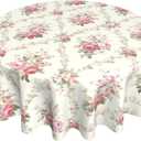 Sweetshow Pink Vintage Rose Flower Tablecloth Spring Summer Floral Round Tablecloth 60 Inch Spring Table Cloth for Holiday Parties Dining Table Living Room Kitchen Decor
