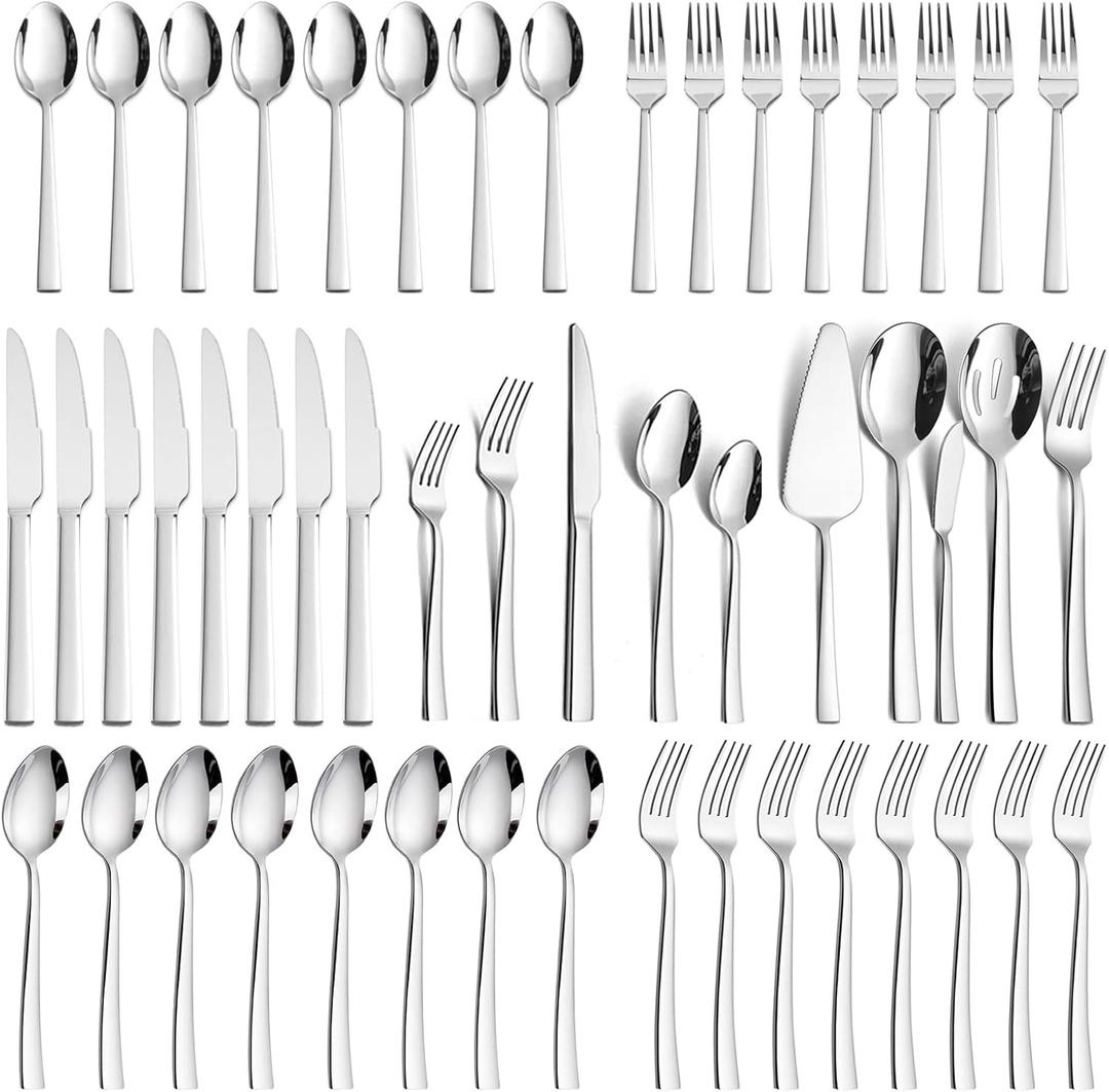 HaWare 65 Pieces Silverware Flatware Set for 12, Durable Stainless Steel Eating Utensils with Knife Fork Spoon Hostess Tableware, Modern Elegant Ergonomic Design, Dishwasher Safe