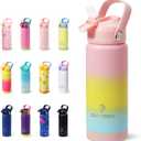 DLOCCOLD Kids Insulated Water Bottle with Leak Proof Straw Lid, Double Wall Vacuum Stainless Steel Water Bottle with Silicone Boot, Reusable Tumbler for Travel, Boys, Girls