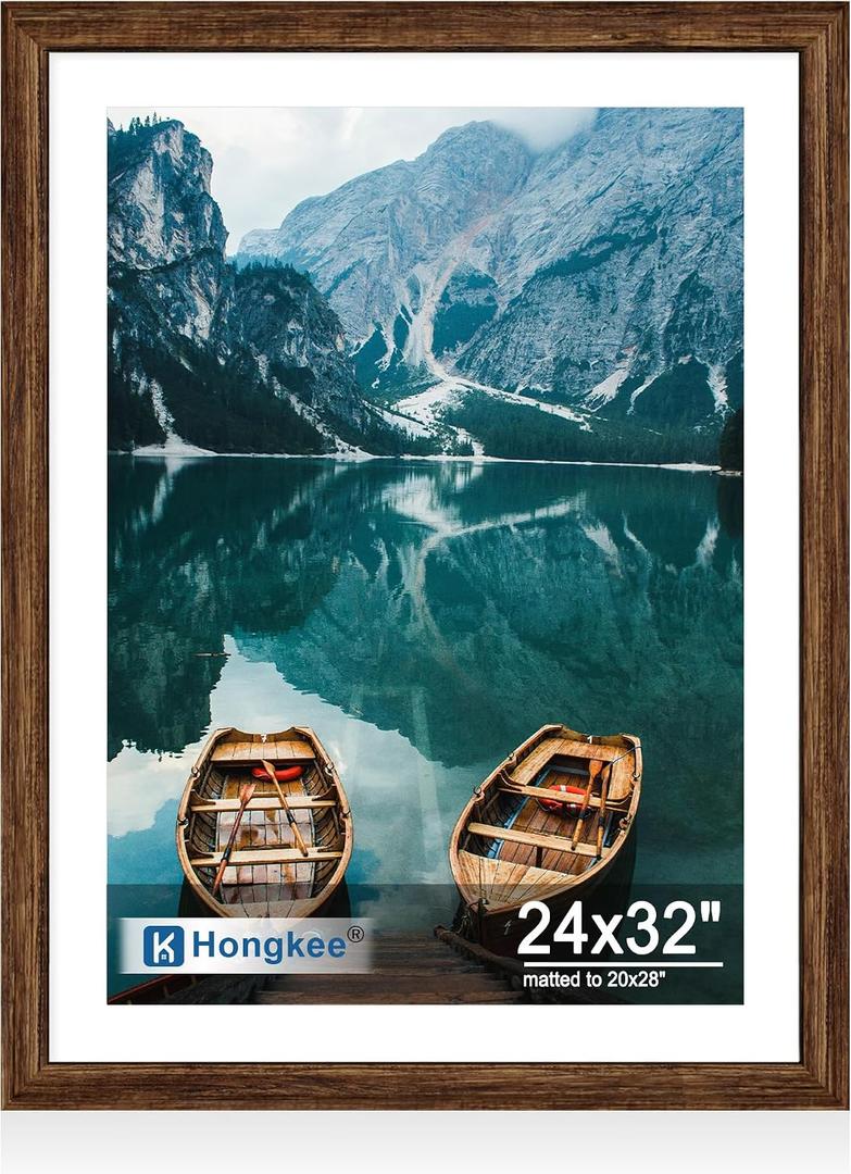 Hongkee 24x32 Poster Frame, Rustic Brown Wood Style, Wall Mounting