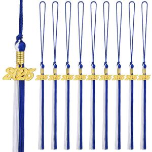 Chuangdi 10 Pieces 2025 Grad Graduation Tassels Graduation Cap Tassels with 2025 Charms Graduate Hat Decoration for School Party Favors(Blue and White)